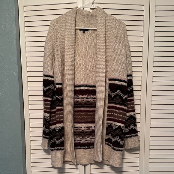 My Michelle Sweaters - My Michelle Cream and Brown Patterned Cardigan